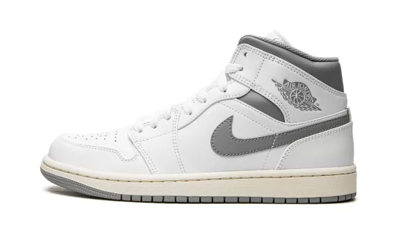 Women's Air Jordan 1 Mid - White / Stealth Grey - Get Discount Now!