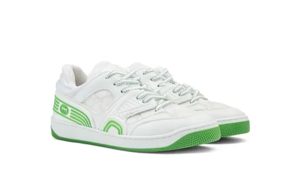 Buy Men's Gucci Basket Sneakers with White/Green Interlocking G Logo