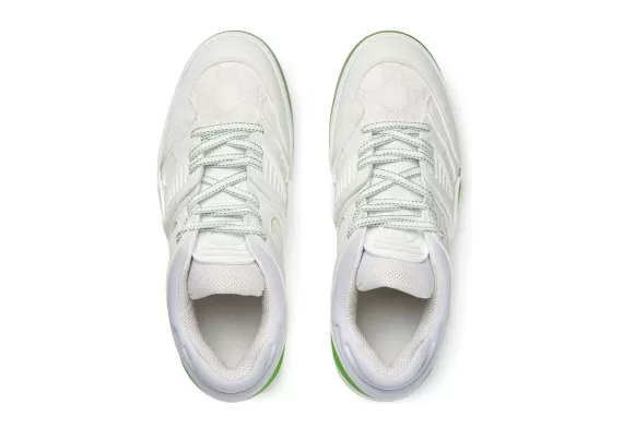 Get the Trendy Women's Gucci Basket Sneakers with Interlocking G Logo in White/Green