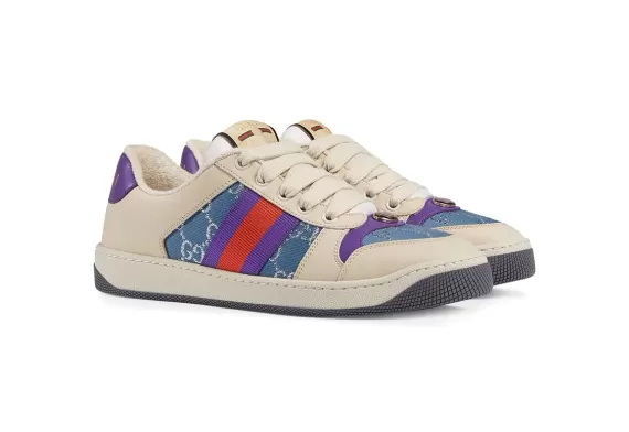 Buy Gucci Screener Leather Sneakers for Women in Purple/Off-White/Blue