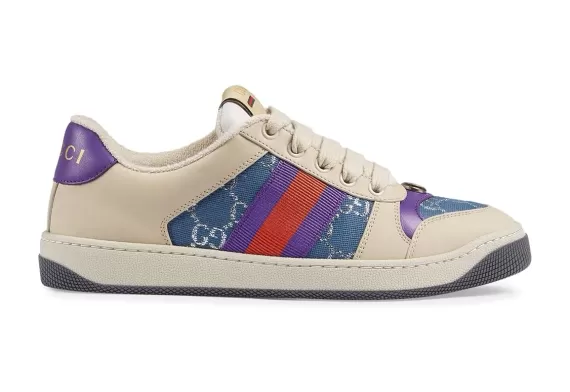 Shop Women's Gucci Screener Leather Sneakers in Purple/Off-White/Blue - Get Yours Now!
