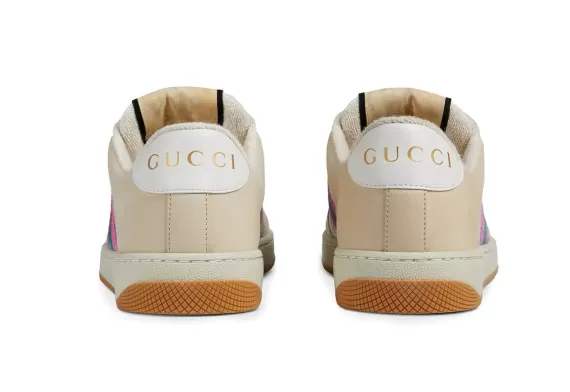Women's Fashion: Gucci Screener Leather Sneakers in Pink, Green & Off-White