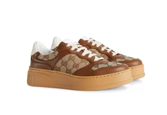 Women's Gucci GG Embossed Low-Top Sneakers - Ebony-Beige - Get Discounts Now!