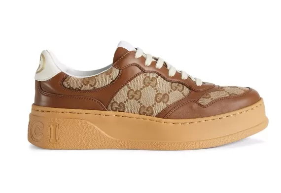 Shop Gucci GG Embossed Low-Top Sneakers for Women - Ebony-Beige on Sale Now!