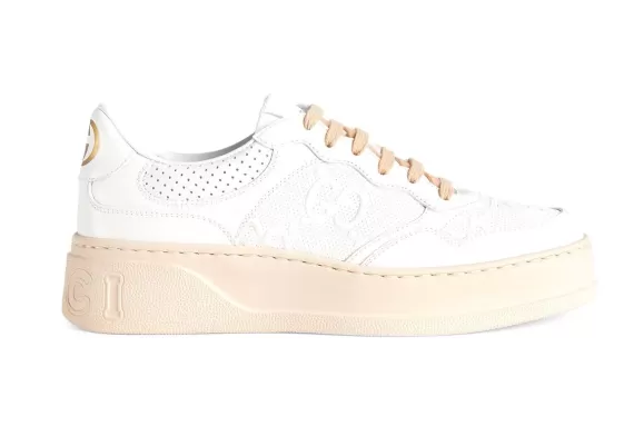 Buy Women's Gucci GG Embossed Low-Top Sneakers in White/Peach