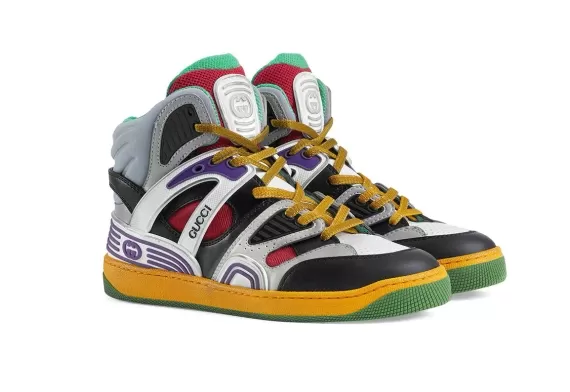 Smart and Stylish Gucci Basket High-Top Sneakers in Black/Multicolour - Shop Now