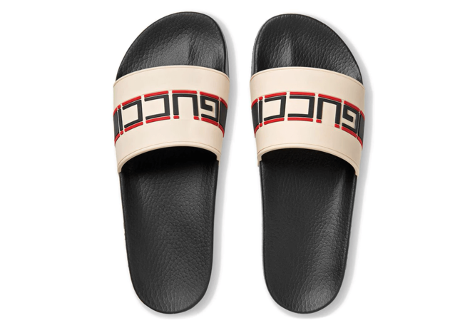 Discounted Gucci Stripe Rubber Slide Sandal White for Men's