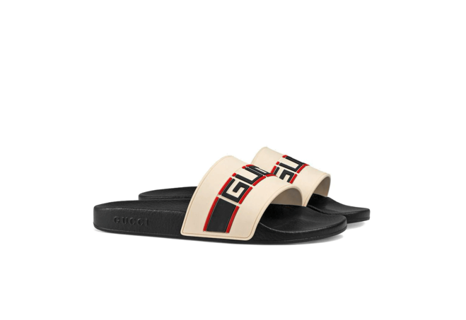 Men's Gucci Stripe Rubber Slide Sandal White On Sale