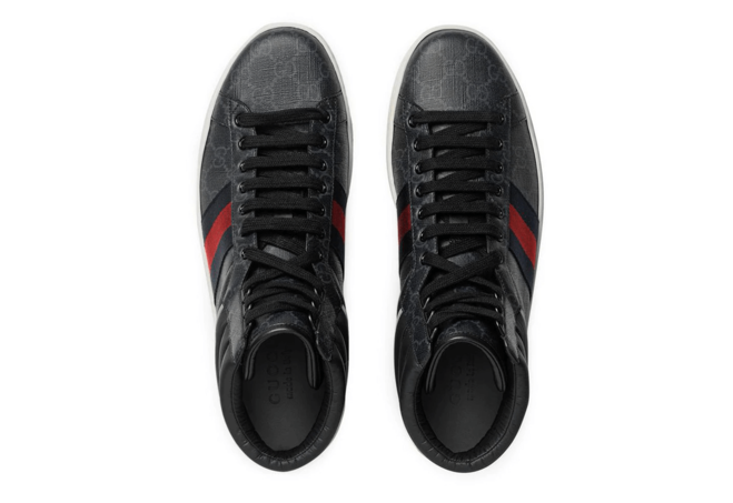 Look Stylish in Men's Gucci Black Supreme Canvas High Top Sneaker!