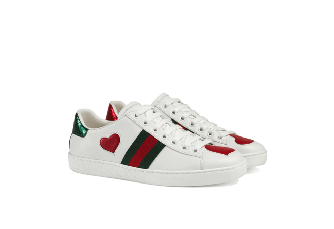 Get the Latest Women's Gucci Ace Low-Top Sneaker with Leather Heart Inlay