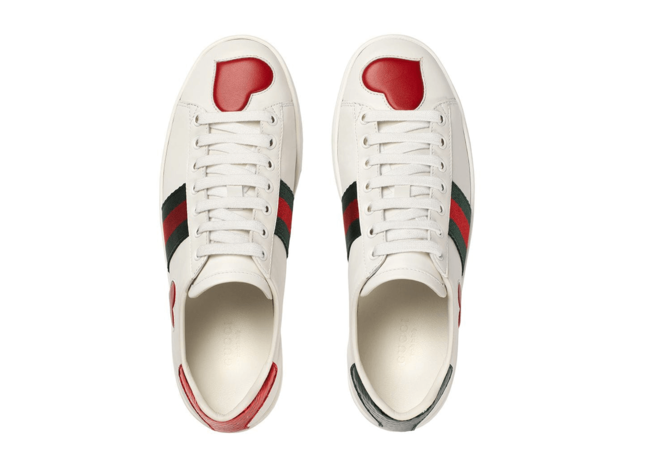 Shop Gucci Ace Embroidered Low-Top Sneaker Leather Heart Inlay for Men's