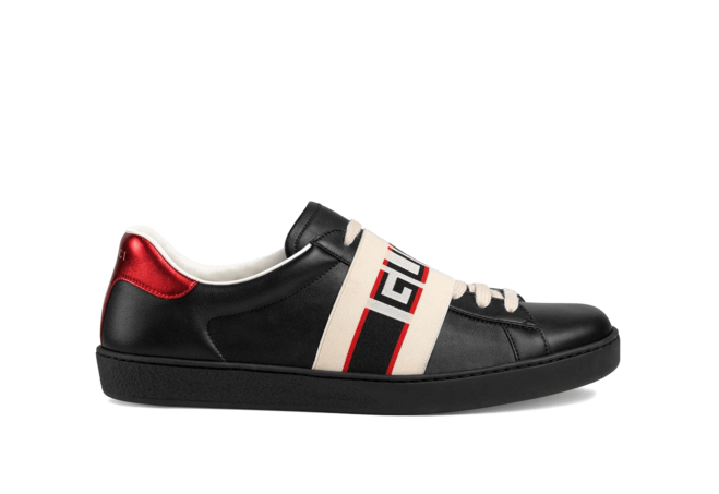 Gucci Black, Red and Cream Logo Stripe Leather Sneaker