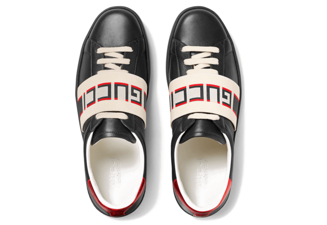 Shop Gucci Men's Black, Red and Cream Logo Stripe Leather Sneaker