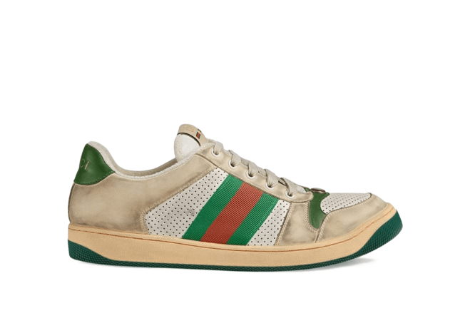 Men's Gucci Screener Leather Sneaker Vintage Distressed Effect - Sale Discount!