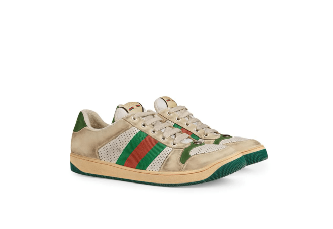 Shop Now for Men's Gucci Screener Leather Sneaker Vintage Distressed Effect!