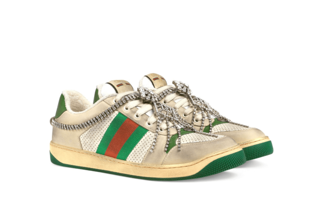 Women's Gucci Screener Distressed Sneakers With Crystals - Get Discount Today!