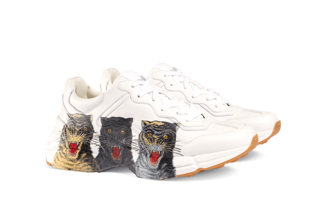 Gucci White Leather With Tiger Face Print
