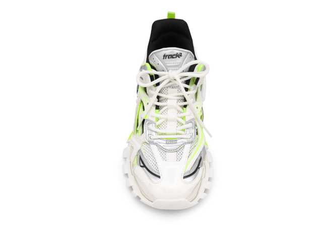 Discounted Price on Women's Balenciaga Track.2 Sneaker in White & Neon Yellow Neoprene & Rubber!