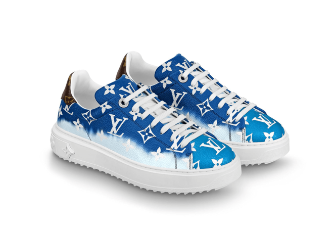 Get the Latest Women's Louis Vuitton Escale Time Out Sneaker Blue Patent Monogram Canvas