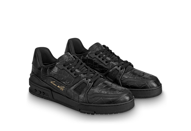 Shop Now for Men's Louis Vuitton Alligator Embossed Calf Leather Trainer Sneaker Black!