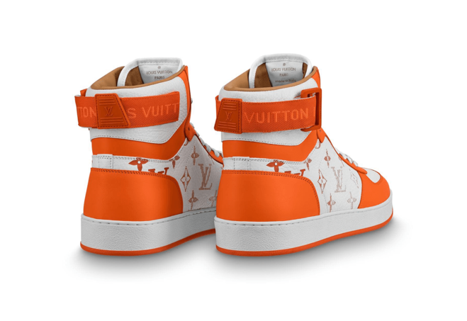 Discounted Men's Louis Vuitton Rivoli Sneaker Boot Monogram Grained Calf Leather Orange - Shop Now