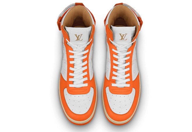 Grab Your Discounted Men's Louis Vuitton Rivoli Sneaker Boot Monogram Grained Calf Leather Orange Today!