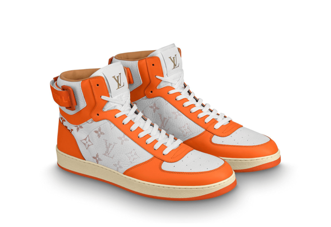 Save Big on Men's Designer Shoes - Louis Vuitton Rivoli Sneaker Boot Monogram Grained Calf Leather Orange