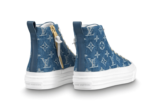 Shop Women's Louis Vuitton Stellar Sneaker Boot Monogram Denim Bleu Jeans Blue Now
