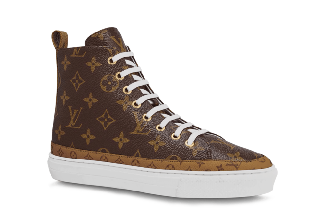 Men's Louis Vuitton Stellar Sneaker Boot Patent Monogram Canvas Rubber Outsole at Discounted Prices