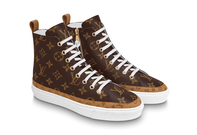 Buy Men's Louis Vuitton Stellar Sneaker Boot Patent Monogram Canvas Rubber Outsole at Reduced Prices