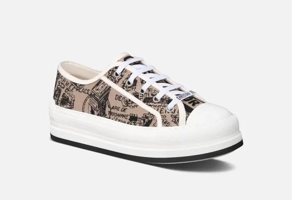 WALK'N'DIOR Platform Sneaker - Beige and Black, Plan de Paris Motif