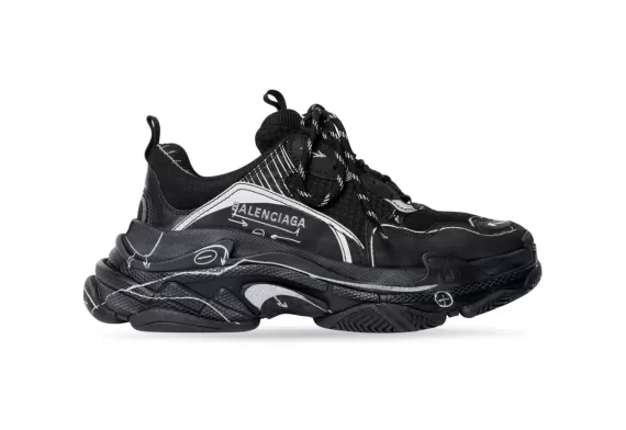 Balenciaga Triple S - Sketch-Print Sneakers Black/White