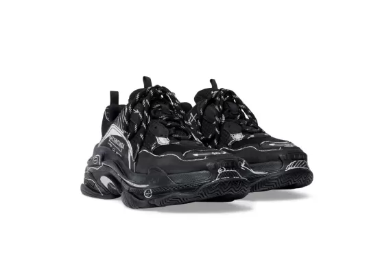 Balenciaga Triple S - Sketch-Print Sneakers Black/White