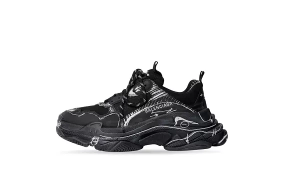 Balenciaga Triple S - Sketch-Print Sneakers Black/White