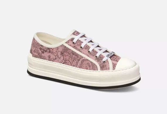 WALK'N'DIOR Platform Sneaker - Pink and Gray With Toile de Jouy Sauvage Motif