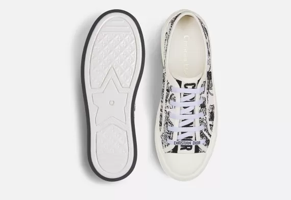 WALK'N'DIOR Platform Sneaker - White and Black With Toile de Jouy Sauvage Motif