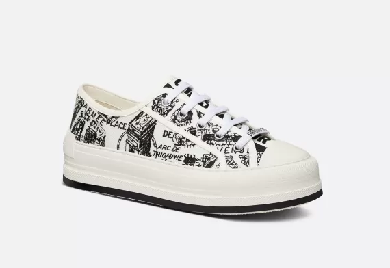 WALK'N'DIOR Platform Sneaker - White and Black With Toile de Jouy Sauvage Motif