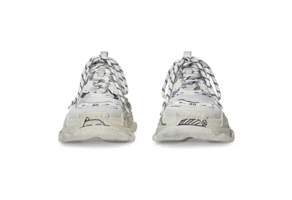 Balenciaga Triple S Sketch-Print Sneakers White/Black/Blue