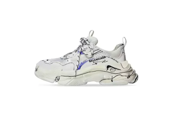 Balenciaga Triple S Sketch-Print Sneakers White/Black/Blue