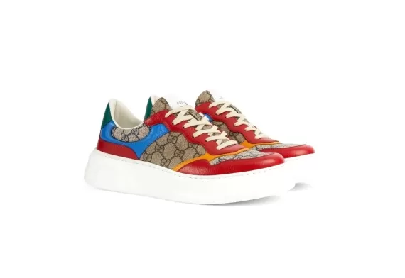 Gucci GG Panelled Lace-Up Sneakers Red/Blue/Beige