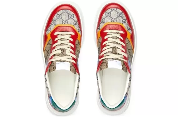 Gucci GG Panelled Lace-Up Sneakers Red/Blue/Beige