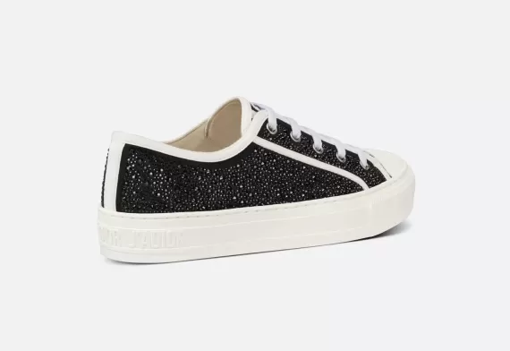 WALK'N'DIOR Sneaker - Black Cotton Embroidered with Strass