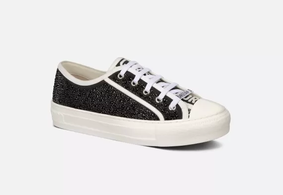 WALK'N'DIOR Sneaker - Black Cotton Embroidered with Strass