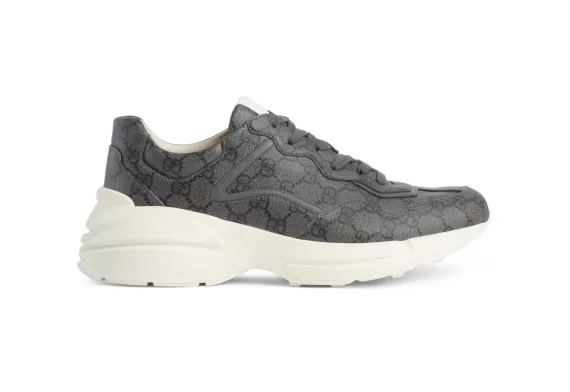 Gucci GG Rhyton Leather Sneakers - Charcoal Grey/Optical White