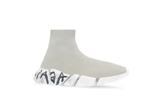 Balenciaga Speed Graffiti-Print Sneakers Light Grey