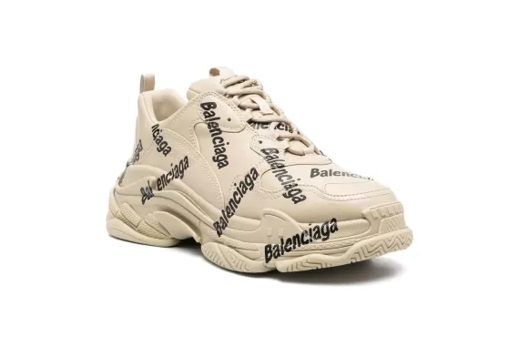 Balenciaga Triple S Logo Print Sneakers Beige