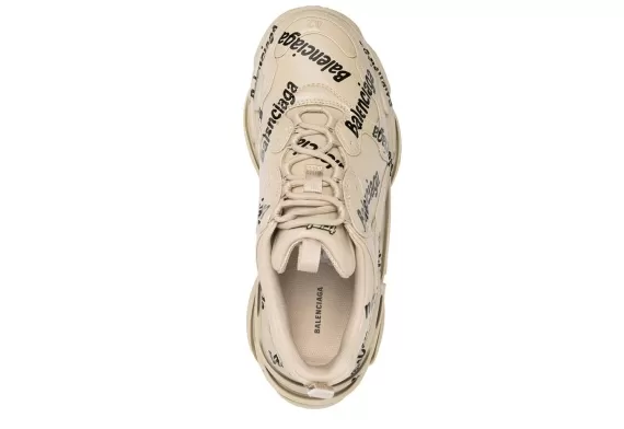 Balenciaga Triple S Logo Print Sneakers Beige