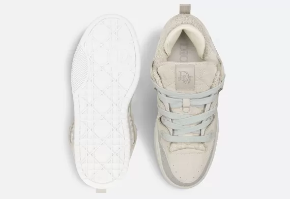 Dior By Erl B9S Skater Sneaker - Cream Suede with White and Cream Dior Oblique Jacquard