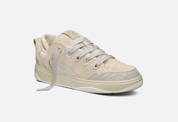 Dior By Erl B9S Skater Sneaker - Cream Suede with White and Cream Dior Oblique Jacquard