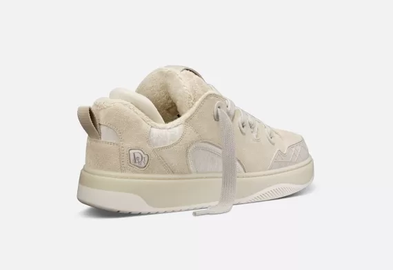 Dior By Erl B9S Skater Sneaker - Cream Suede with White and Cream Dior Oblique Jacquard